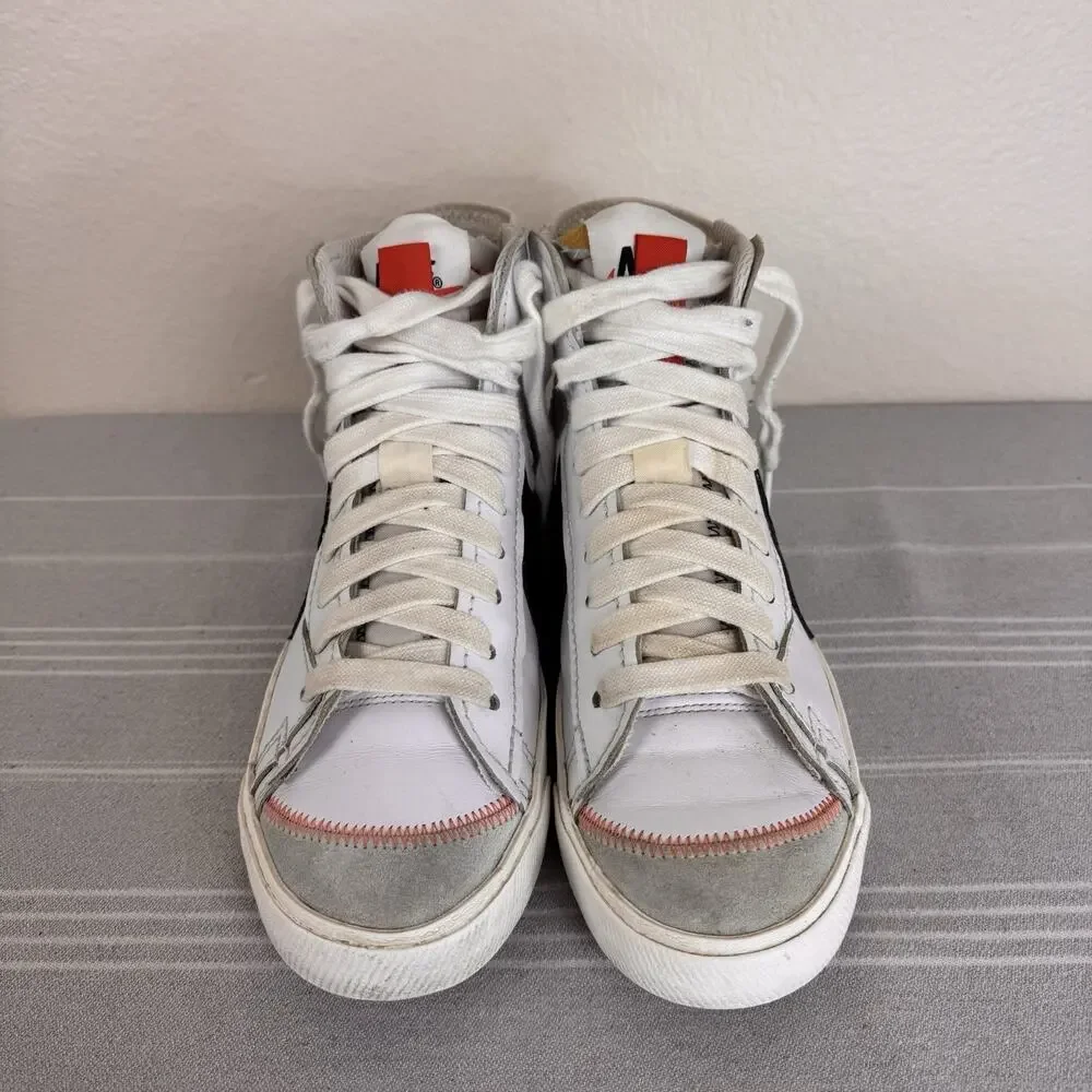 Men’s Nike Blazer Mid 77 Jumbo Swoosh Lace Up Leather Sneakers White Black 11